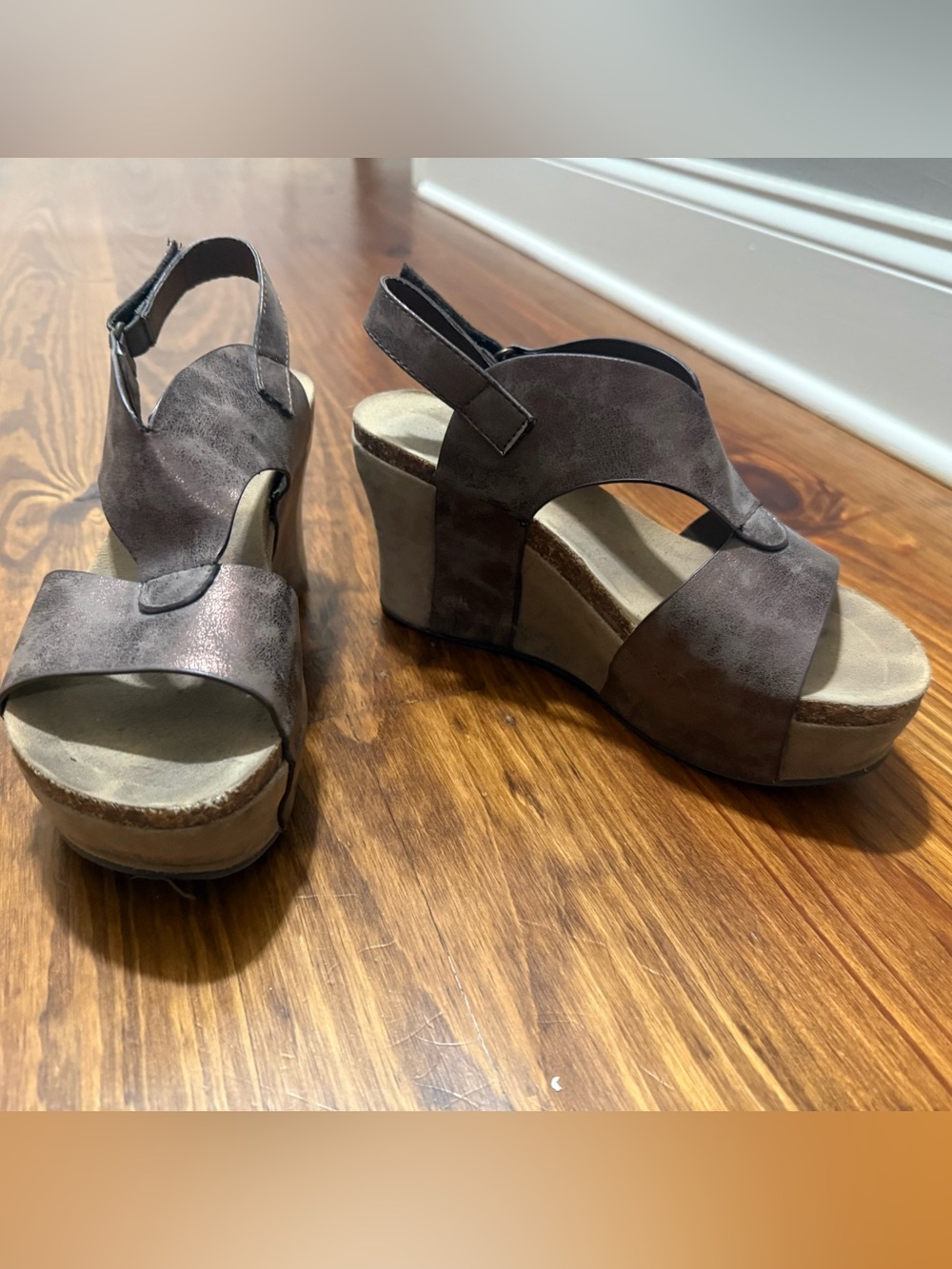 Pierre Dumas Brown Taupe Platform Wedge Sandals